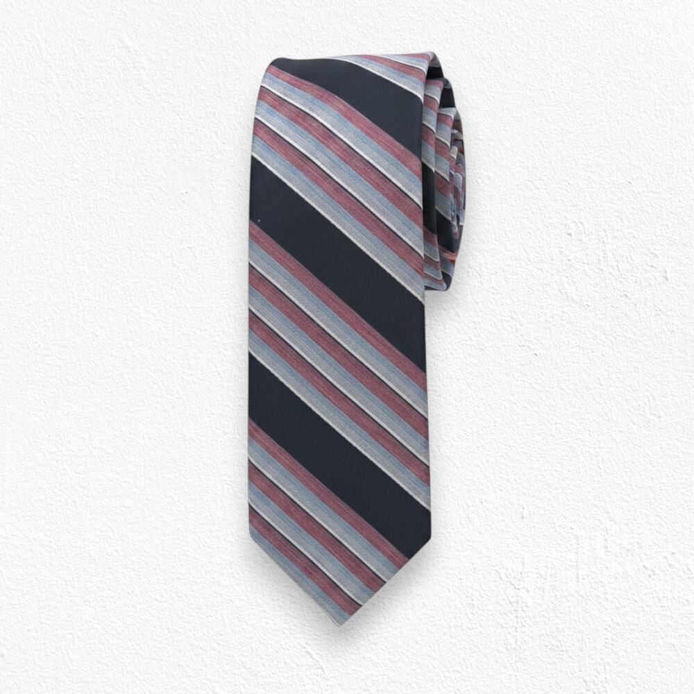 Vintage 1960s Black Red Diagonal Striped USA Made Damon Neck Tie 3 x 57.5
